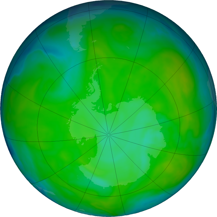Antarctic ozone map for 07 December 2016